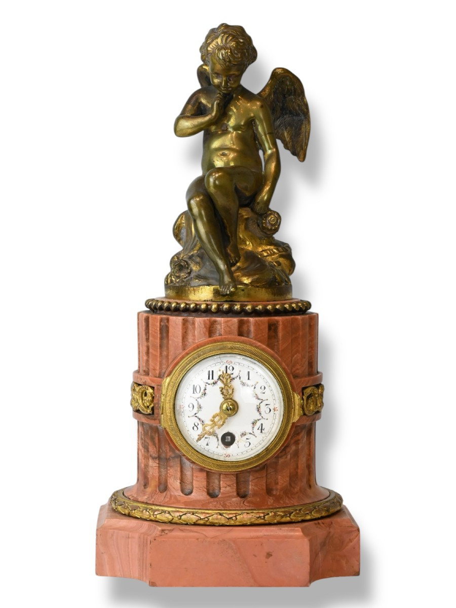 Orologio da Tavolo in Bronzo con Base in Marmo Rossa - Francia Metà XIX Secolo